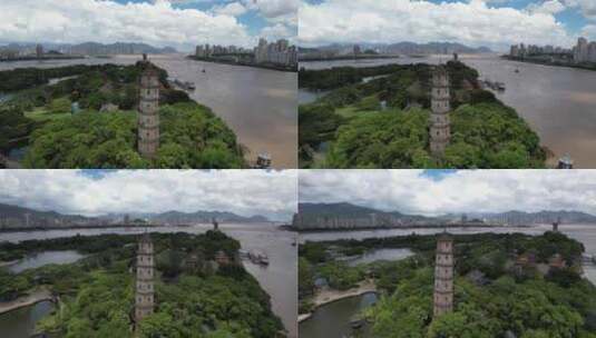 温州江心屿航拍高清在线视频素材下载