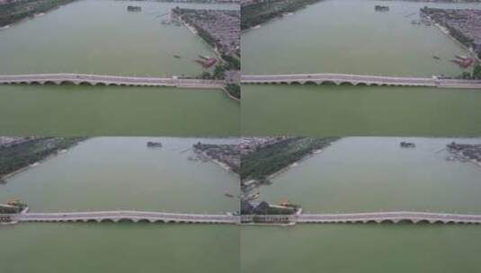 山东聊城东昌湖二十一孔桥航拍高清在线视频素材下载