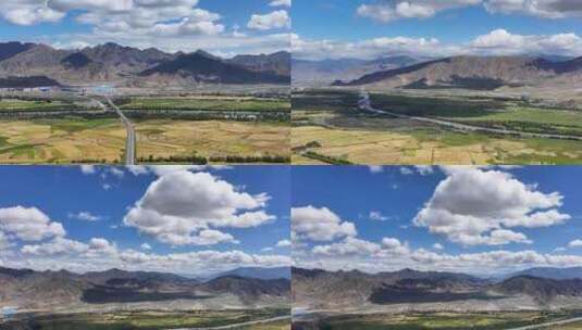 航拍西藏日喀则甲措雄乡蓝天白云高清在线视频素材下载