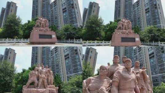 4K航拍鄂州葛店士吴兆麟将领雕塑高清在线视频素材下载