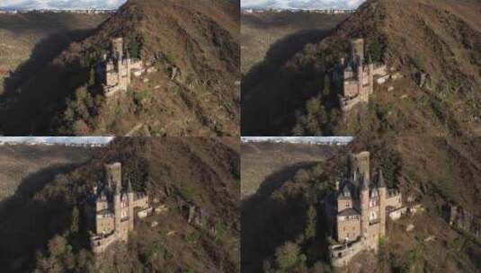 山脉上的孤立的古老城堡高清在线视频素材下载