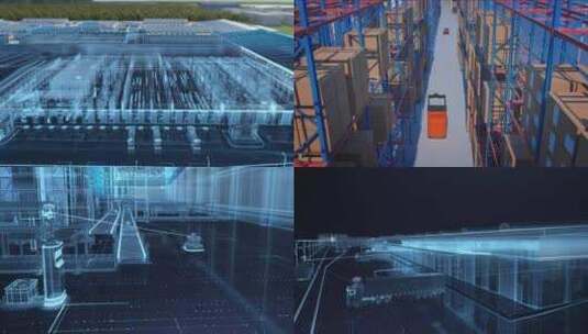 智慧工厂科技工厂智慧园区物流运输仓库货架高清在线视频素材下载