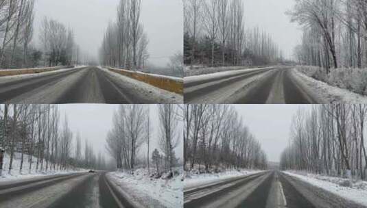 雨雪天气山区积雪路段行车记录高清在线视频素材下载