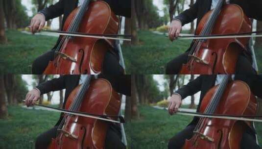 外国男人户外演奏大提琴高清在线视频素材下载
