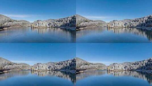 蓝天下的庐山如琴湖雪景延时高清在线视频素材下载