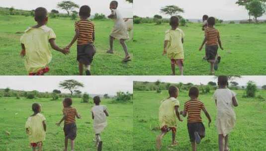 非洲儿童，欢快跑向远处，世界和平高清在线视频素材下载