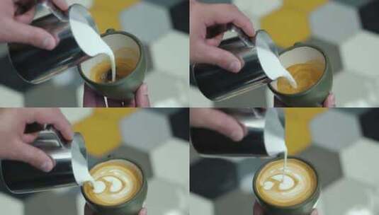 特写制作心形拿铁咖啡高清在线视频素材下载