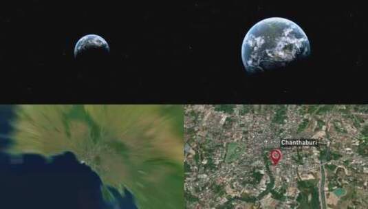 昌他武里市地图从太空到地球缩放（泰国）高清在线视频素材下载