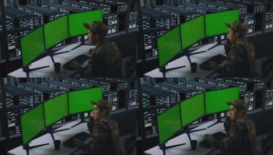 无聊的亚洲军方在数据中心使用模拟多台计算高清在线视频素材下载