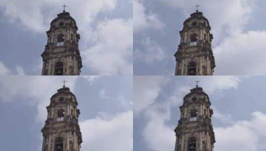 阳光明媚的教堂塔：沐浴在阳光中的钟楼高清在线视频素材下载