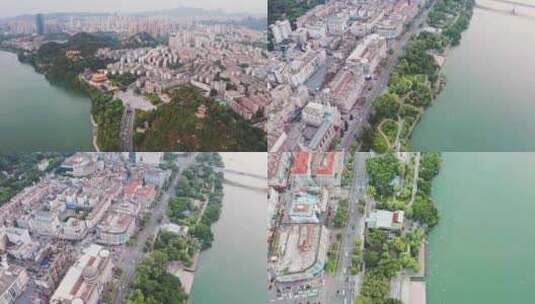 航拍广西柳州柳江江滨山景城市风光高清在线视频素材下载