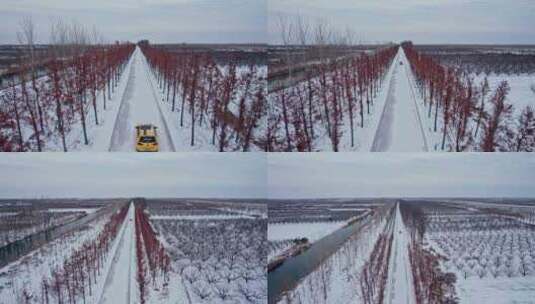 汽车行驶在雪景中航拍4K高清在线视频素材下载