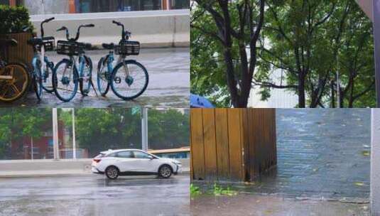 城市马路道路下雨天雨水雨滴街景街道街头风高清在线视频素材下载