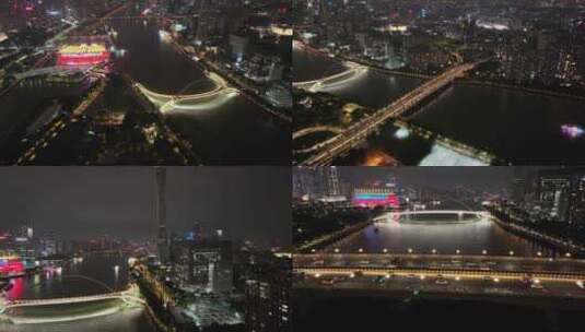 广州夜景航拍海心沙广州大桥天河体育中心珠高清在线视频素材下载