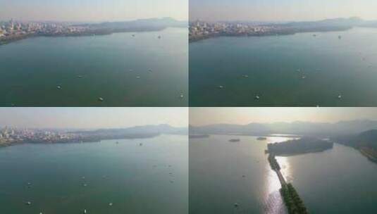 杭州西湖景区游船航拍高清在线视频素材下载