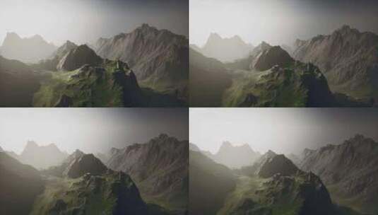 从上方拍摄的雾蒙蒙的山脉高清在线视频素材下载