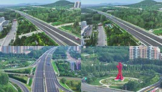 航拍京台高速枣庄段升级改造后的高速公路高清在线视频素材下载