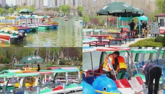 公园 滕州 荆河公园 划船高清在线视频素材下载