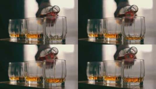 威士忌倒入眼镜琥珀威士忌倒入眼镜的特写高清在线视频素材下载
