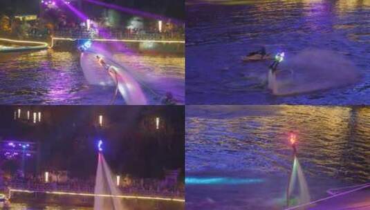 公园水上表演 水上飞人灯光秀高清在线视频素材下载