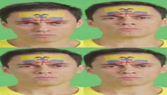 脸上画着厄瓜多尔国旗的严肃男子高清在线视频素材下载