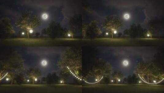 带灯笼的夜花园高清在线视频素材下载