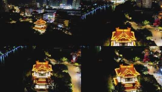 江苏徐州徐州黄楼公园也极高灯光航拍高清在线视频素材下载