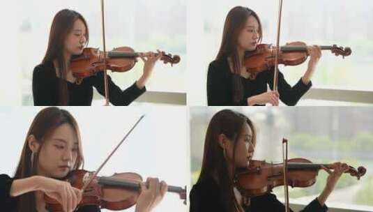 女孩拉小提琴高清在线视频素材下载