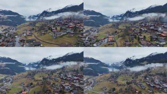 瑞士格林德瓦小镇雪山晨雾高清在线视频素材下载