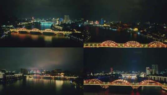 广西柳州文惠桥地标建筑夜景航拍高清在线视频素材下载