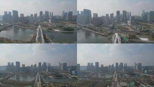 航拍成都天府新城锦尚大桥高清在线视频素材下载