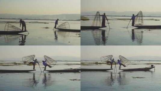 茵莱湖的传统缅甸渔民高清在线视频素材下载