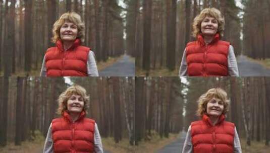 森林中散步的老年妇女高清在线视频素材下载