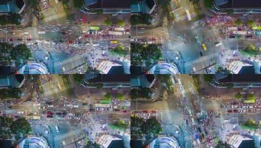 越南胡志明市交叉口夜间交通的空中延时高清在线视频素材下载