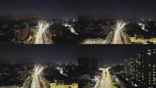 航拍广东江门五邑城商业中心胜利路夜景高清在线视频素材下载