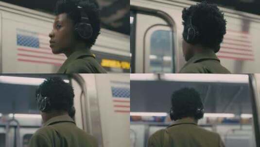 地铁，纽约，耳机，女人高清在线视频素材下载