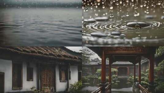 水滴雨水水花意境屋檐雨滴倒影下雨雨景雨高清在线视频素材下载