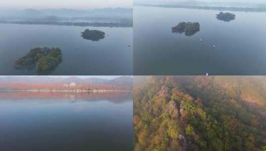 航拍杭州西湖风景区高清在线视频素材下载