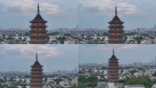 苏州古城报恩寺北寺塔景区日落（航拍运镜）高清在线视频素材下载