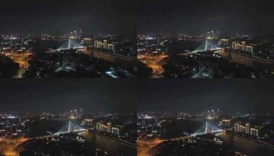 福州三县洲大桥夜景航拍闽江大桥灯光车流高清在线视频素材下载