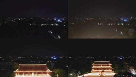 广东潮州古城潮州镇海楼夜景航拍高清在线视频素材下载