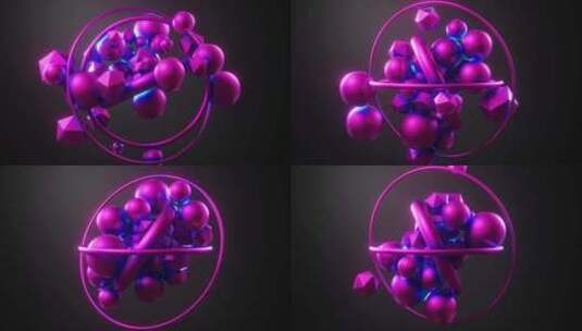 3d抽象运动图形，在深色背景上围绕粉蓝色高清在线视频素材下载