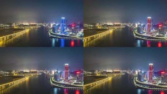 珠海澳门城市夜景灯光航拍延时高清在线视频素材下载