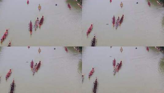 航拍端午节龙舟竞渡福建福州光明港龙舟赛高清在线视频素材下载