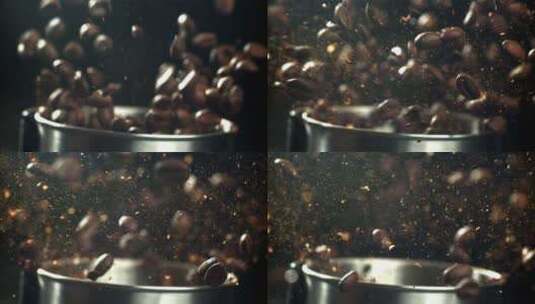 咖啡豆研磨加工慢动作特写镜头高清在线视频素材下载