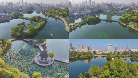 江西南昌八一公园航拍百花洲城市地标风景风高清在线视频素材下载