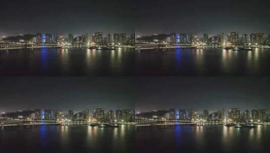 珠海夜景航拍海滨城市情侣中路夜晚建筑风光高清在线视频素材下载