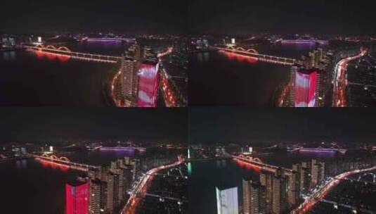 长沙湘江福元路大桥夜景高清在线视频素材下载