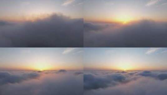 无人机穿过云层看见绝美日出高清在线视频素材下载