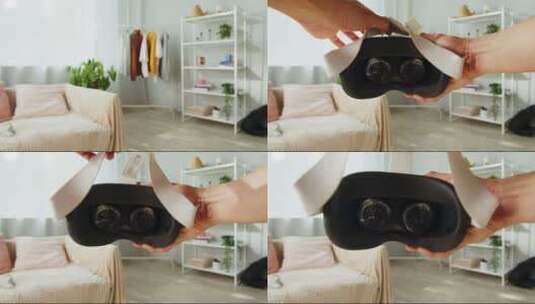 佩戴虚拟现实眼镜POV使用新一代游戏耳机高清在线视频素材下载